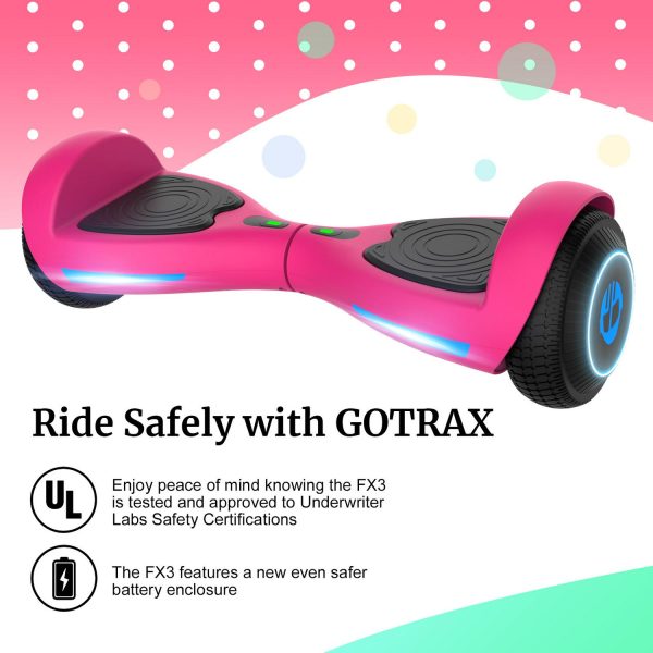 Fluxx FX3 Hoverboard with 6.2 Mph Max Speed, 176 lbs Max Weight, 3.1 Miles Distance, Self Balancing Scooter with 6.5 inch Wheels and LED Headlights Pink - Image 7