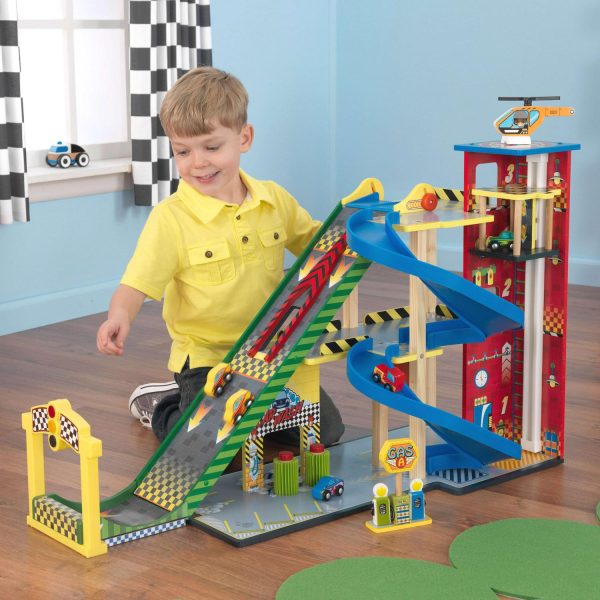 KidKraft Mega Ramp Racing Set with 5 Vehicles and Moving Elevator - Image 2