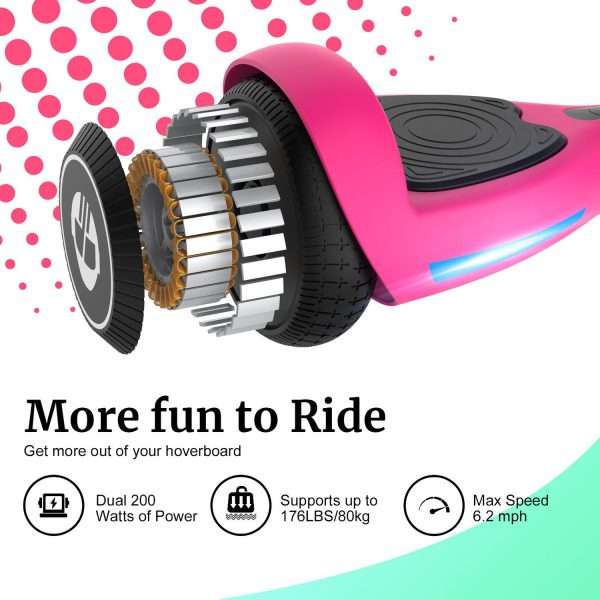 Fluxx FX3 Hoverboard with 6.2 Mph Max Speed, 176 lbs Max Weight, 3.1 Miles Distance, Self Balancing Scooter with 6.5 inch Wheels and LED Headlights Pink - Image 2