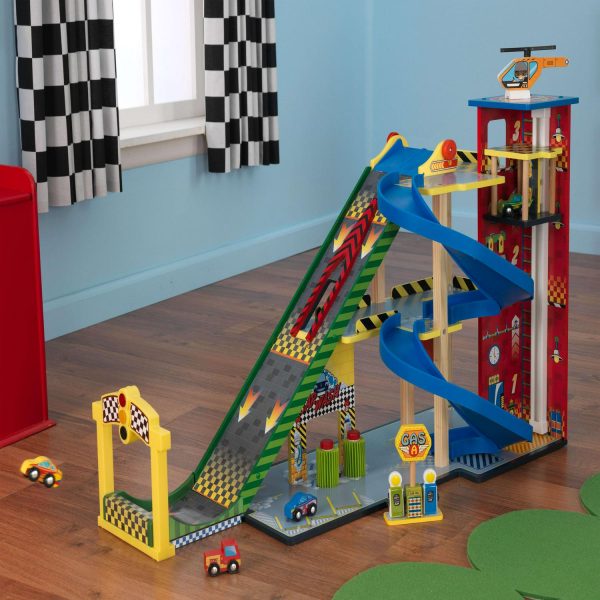 KidKraft Mega Ramp Racing Set with 5 Vehicles and Moving Elevator - Image 3